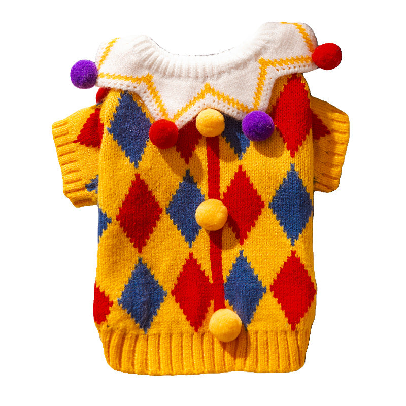 Autumn and Winter Dog Cute Funny Crazy Circus Clown Sweater Halloween Cat Suit Pet Dog Clothes