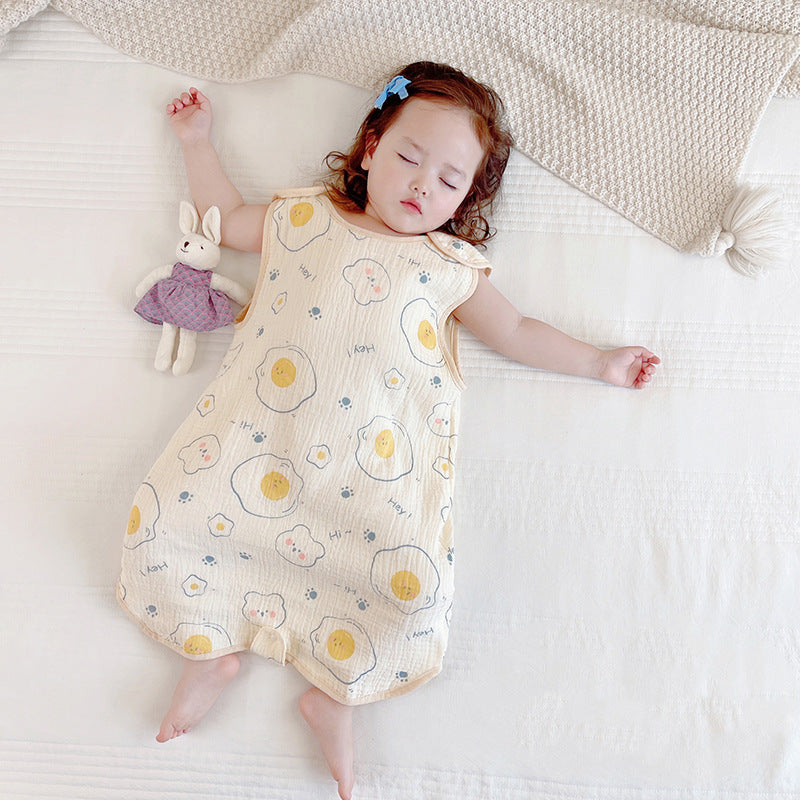 Baby gauze vest sleeping bag summer thin children's newborn baby anti-kick quilt front 4 back 2 layer sleeveless sleeping bag