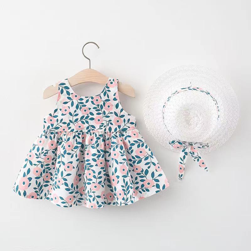 Summer 2022 new Korean version of the sling dress female baby print bowknot princess dress one piece on behalf of 1070