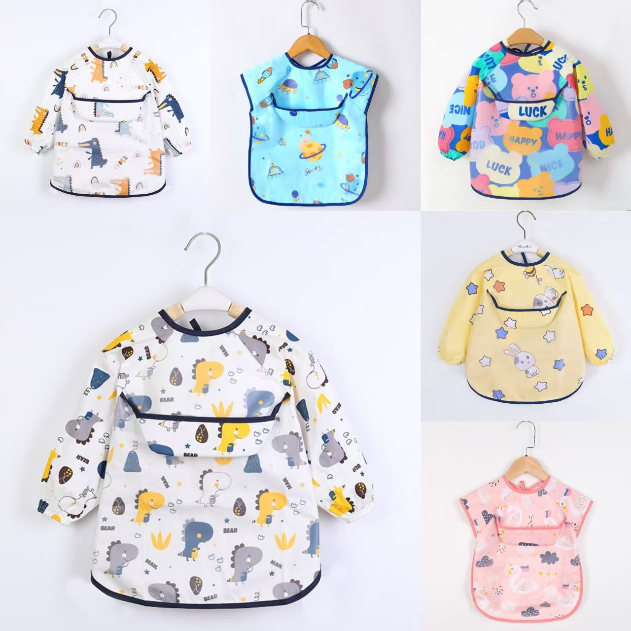 Children's pure cotton coveralls spring and summer short-sleeved and long-sleeved aprons baby A-type bibs 1-3 years old thin baby bibs