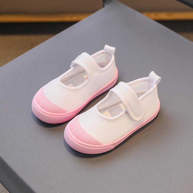 Children's shoes spring and autumn new one-step children's canvas shoes baby soft-soled shoes student kindergarten white indoor wholesale