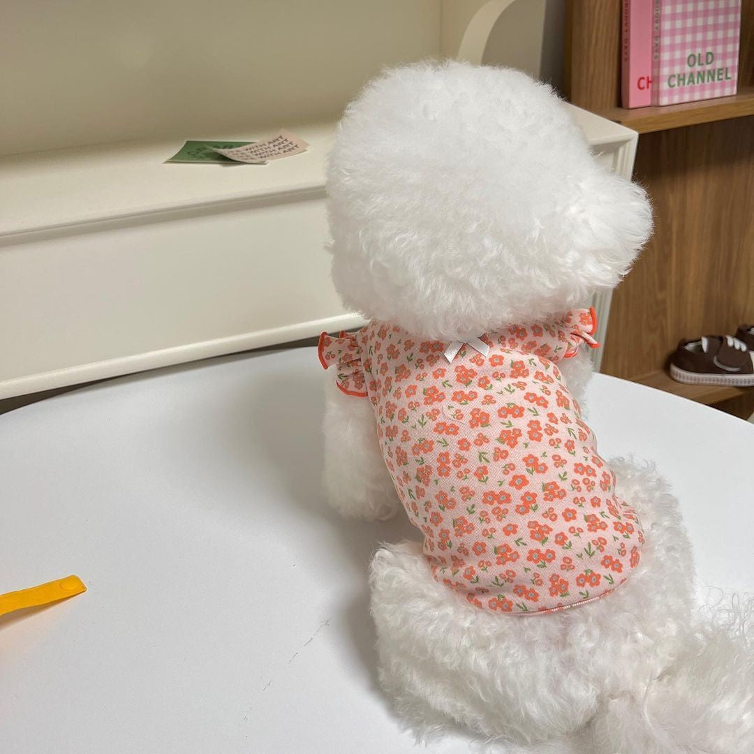 Three-dimensional small flower traction sling spring and summer thin dog clothes Teddy Yorkshire terrier small puppy pet clothes