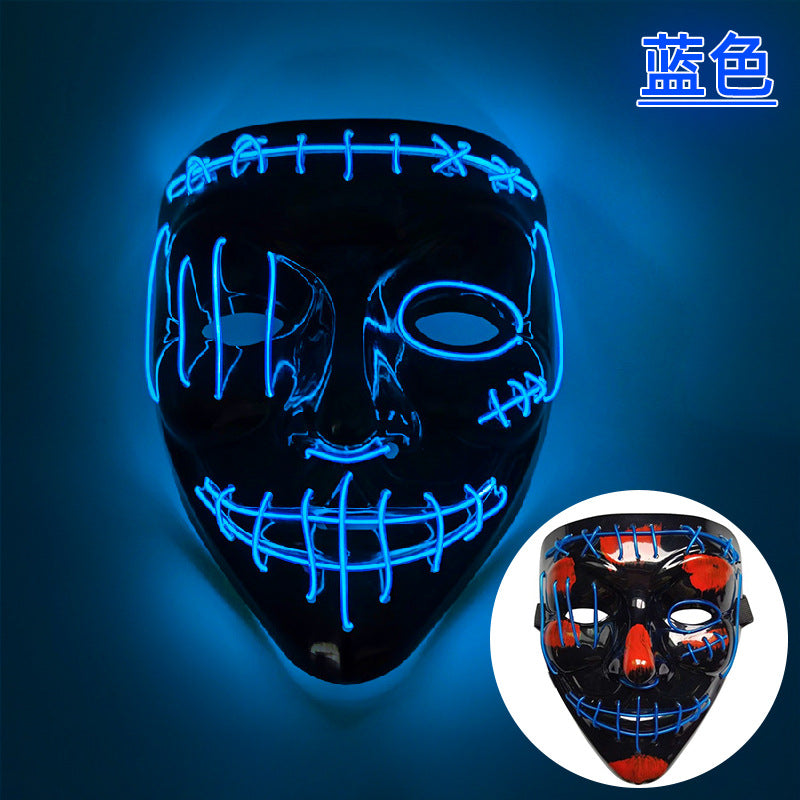 Amazon EL cold light Halloween mask LED luminous black V-shaped mask ghost dance cold light mask in stock