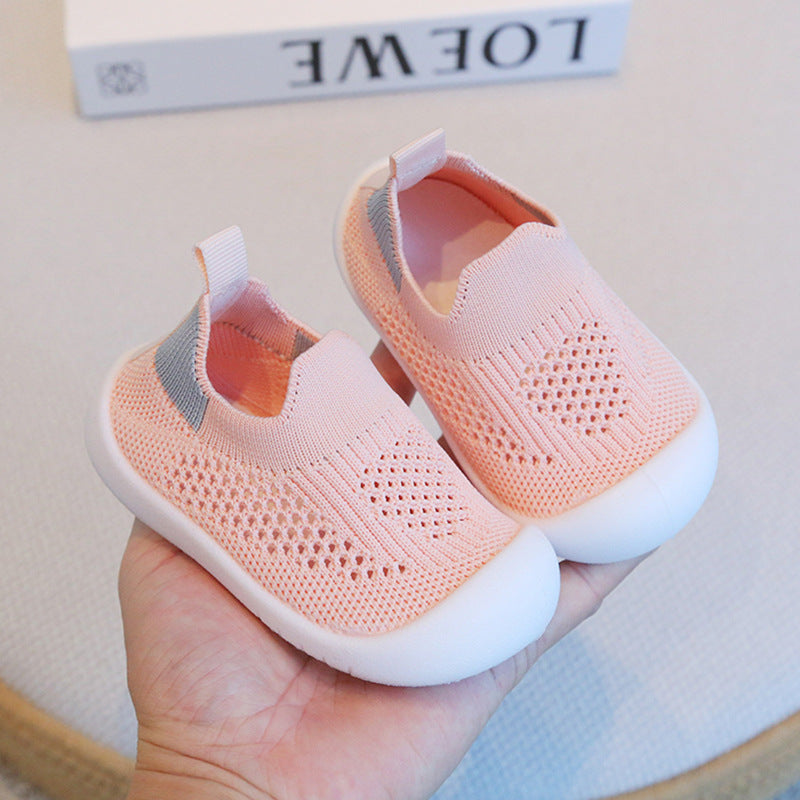 Spring and summer children's baby breathable flying mesh shoes baby anti-collision soft bottom toddler shoes boys and girls sugar casual shoes wholesale