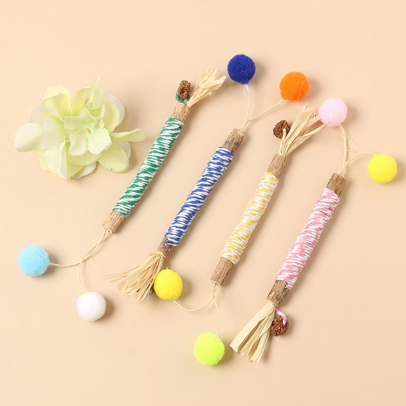 New product molar wood Tianjiao feather cat teaser stick insect gall fruit with bell cat toy self-entertainment pet supplies
