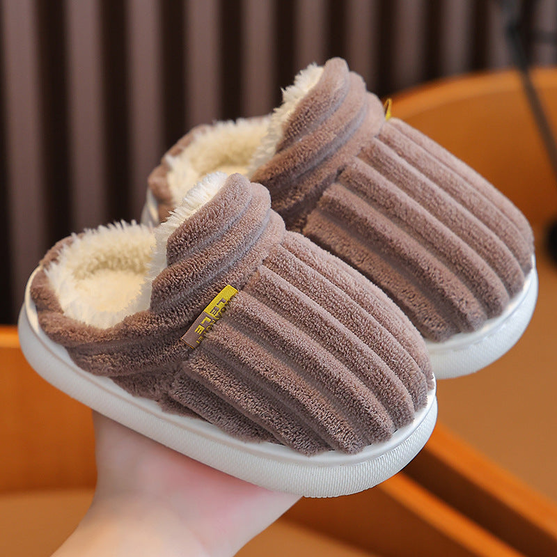 Children's cotton slippers winter boys and girls baby fur slippers indoor warm plush non-slip parent-child slippers