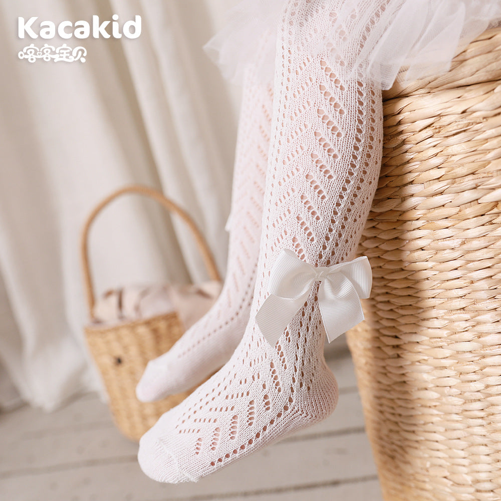 Children's pantyhose spring wholesale 0-8 years old Spanish bow long tube girls one-piece socks baby leggings