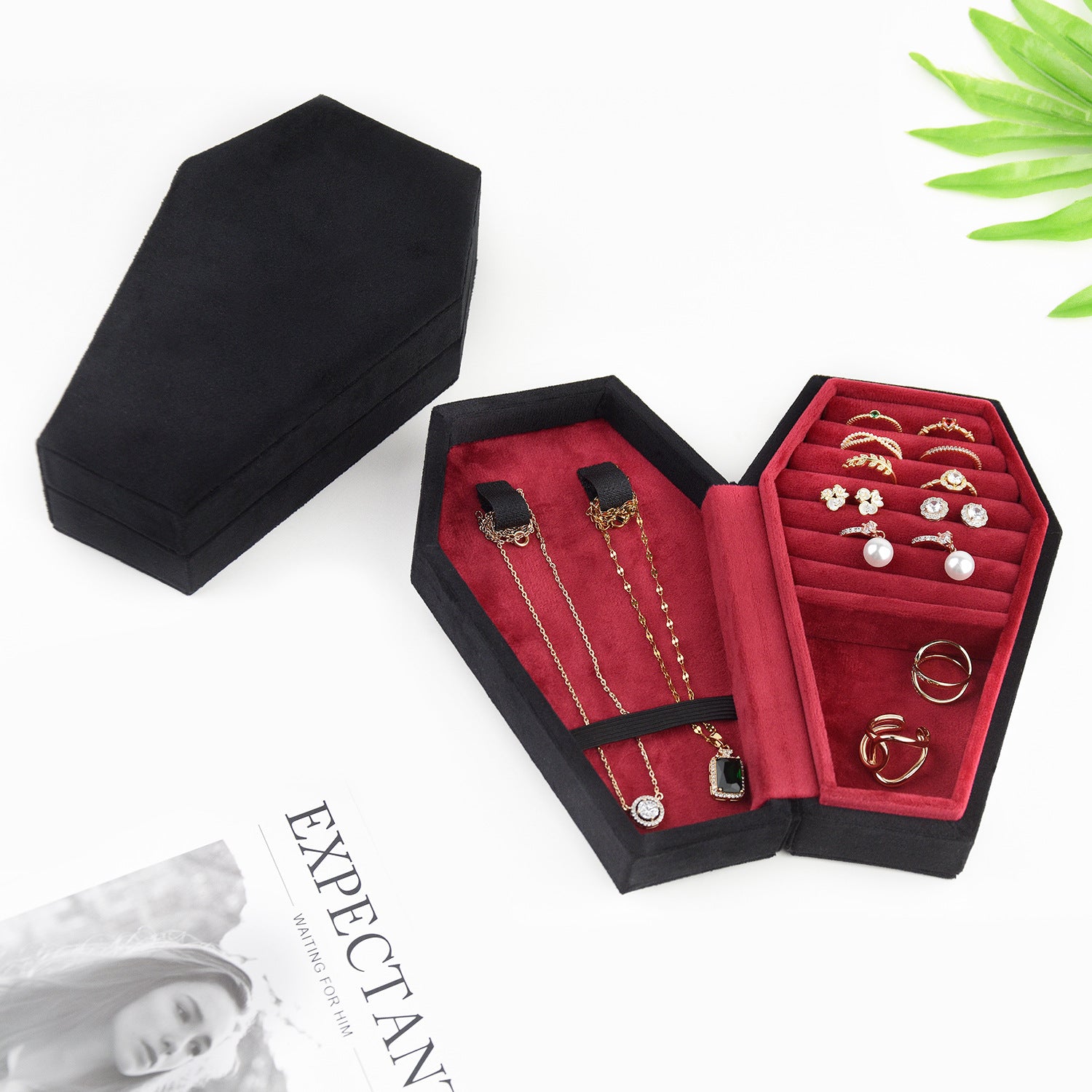 Jewelry Storage Box Halloween Black Velvet Necklace Coffin Velvet Cloth Jewelry Storage Jewelry Box