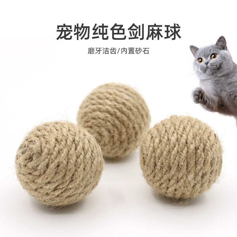 Pet hemp rope ball 4.5CM natural color woven hemp ball containing small sand and stone throwing toy hemp ball
