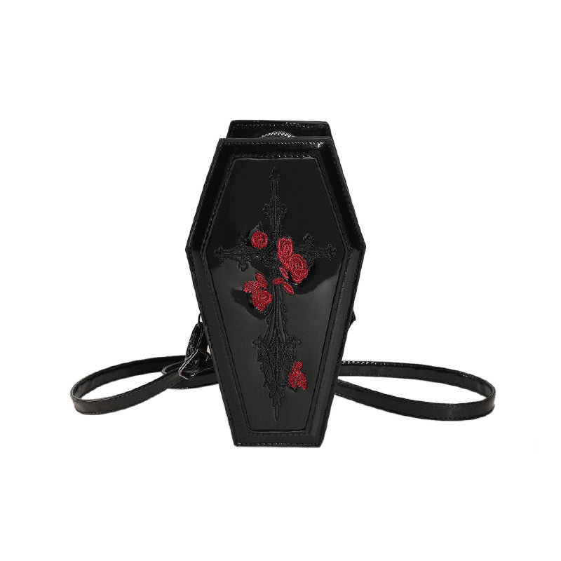 Cross-border 2024 new Halloween cross PU coffin bag European and American fashion personality funny shoulder messenger bag