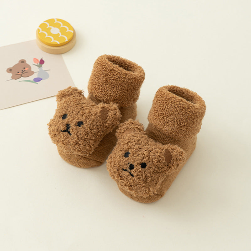 Newborn baby socks terry plus velvet thickened autumn and winter baby mid-calf non-slip floor socks toddler socks wholesale