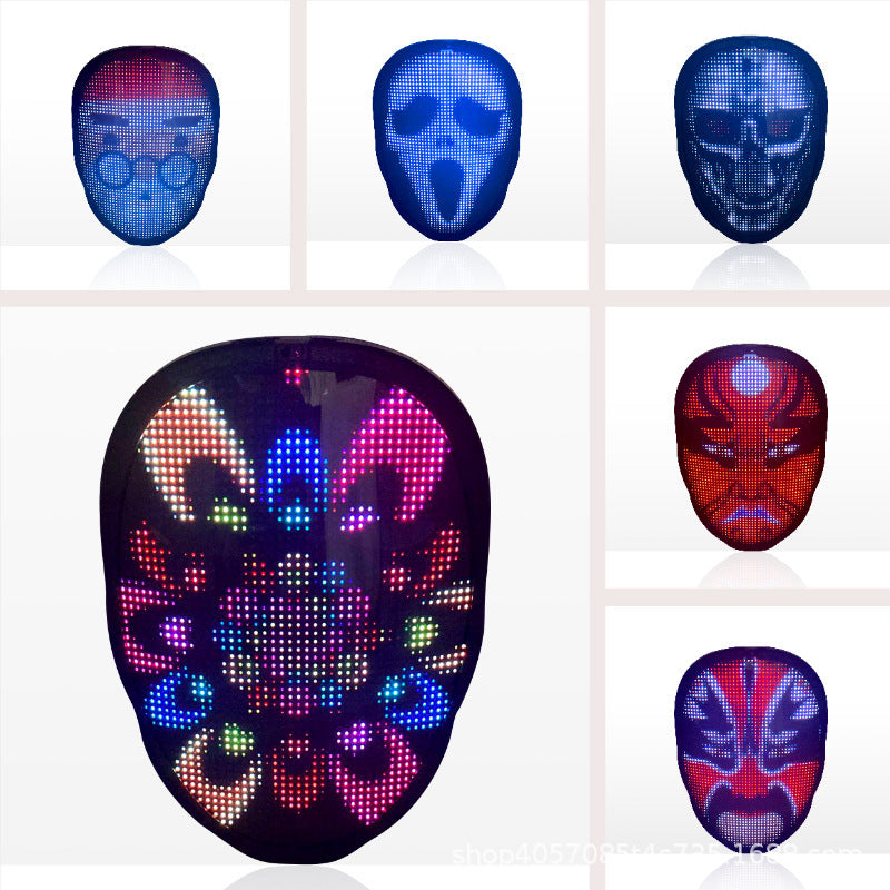 Cross-border new Halloween full-color LED light-emitting mask face-changing mask party bar props APP editing props