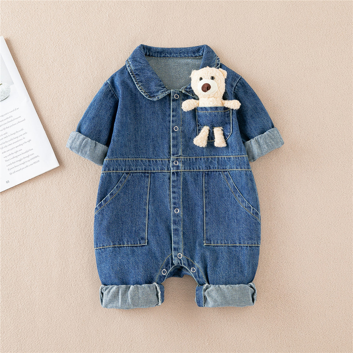 Infant and toddler handsome denim jumpsuit Spring Festival new style boy baby clothes going out romper crawling clothes trendy clothes