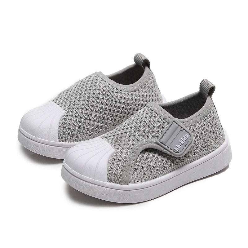 Spring and autumn children's shoes non-slip soft bottom children's sports shoes men and women small and medium children breathable flying woven board shoes shell head baby