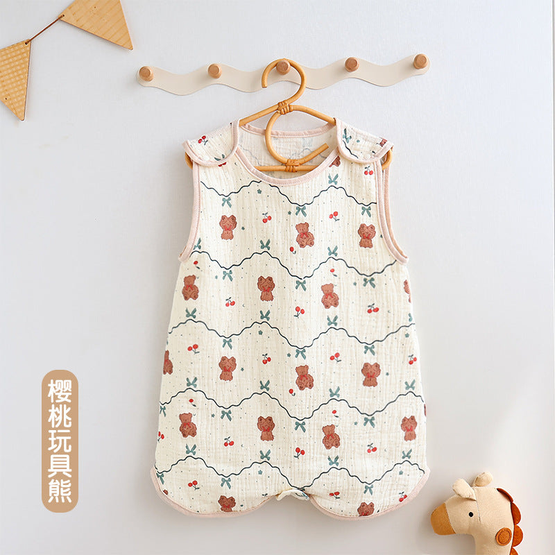 Baby gauze vest sleeping bag summer thin children's newborn baby anti-kick quilt front 4 back 2 layer sleeveless sleeping bag