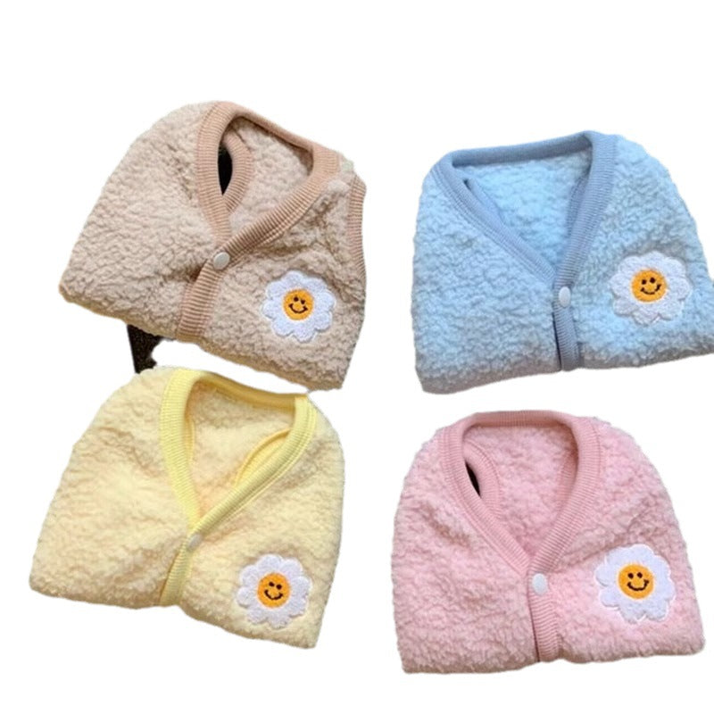 Autumn and winter dog cute macaron color sunflower vest fleece cat two feet warm pet milk dog clothes