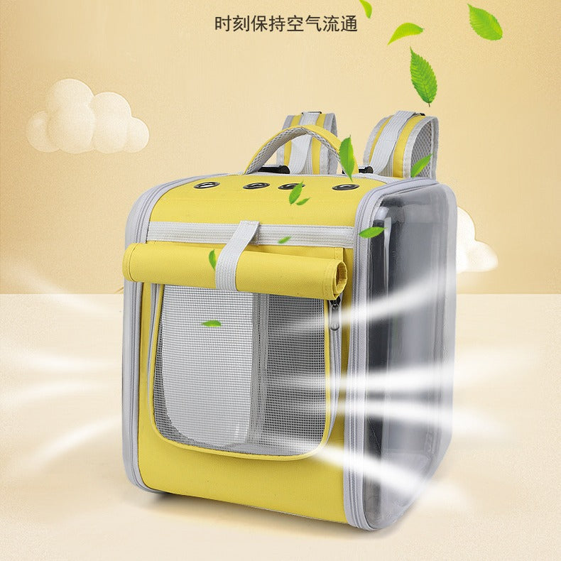 Square folding cat bag new style cat and puppy portable pet box breathable three-dimensional transparent shoulder pet bag