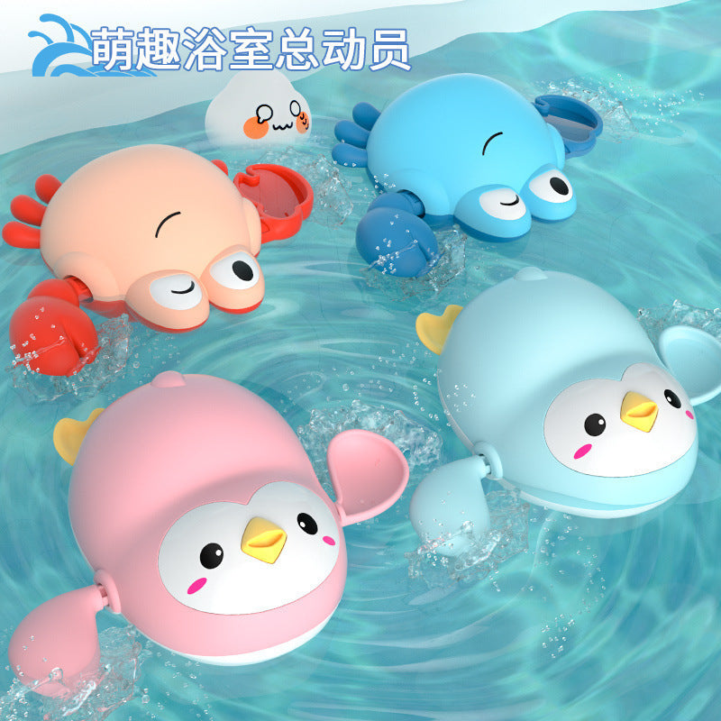 Douyin hot selling children's bathroom water swimming little penguin crab chain cool swim baby bath water toys