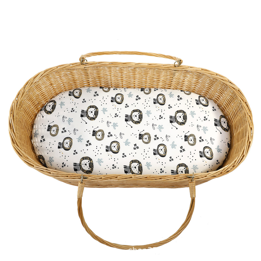 Manufacturers wholesale baby polyester cotton knitted cartoon printed bed sheet baby cradle bed sheet small size mattress cover