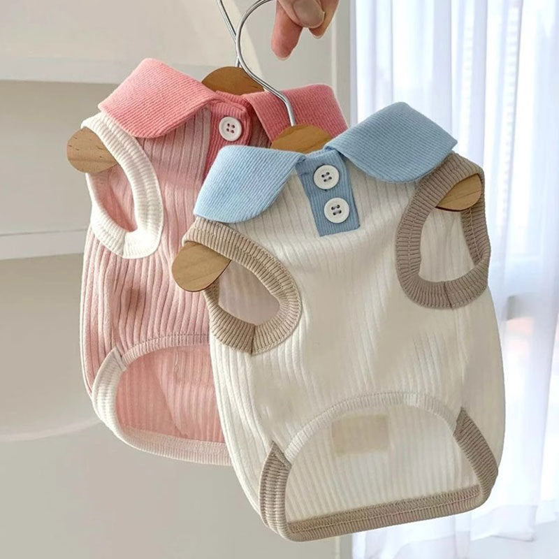 Summer thin dog clothes lapel T-shirt Teddy Bichon Pomeranian small dog cat vest outdoor pet clothes
