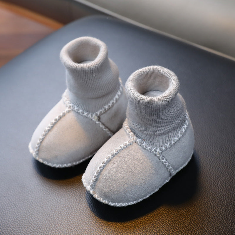 Sheepskin and fur integrated baby shoes and socks keep warm and velvet autumn and winter baby cotton shoes soft soles will not fall off toddler shoes newborn