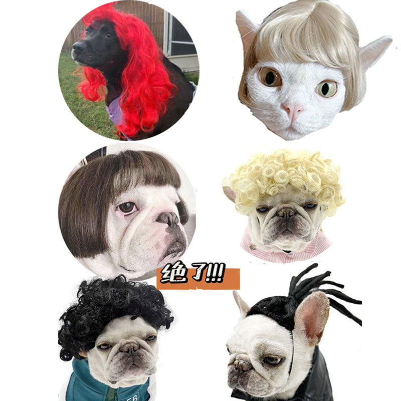 Factory direct sales cross-border pet hot-selling pet wigs dog wigs Halloween pet accessories curly hair straight hair