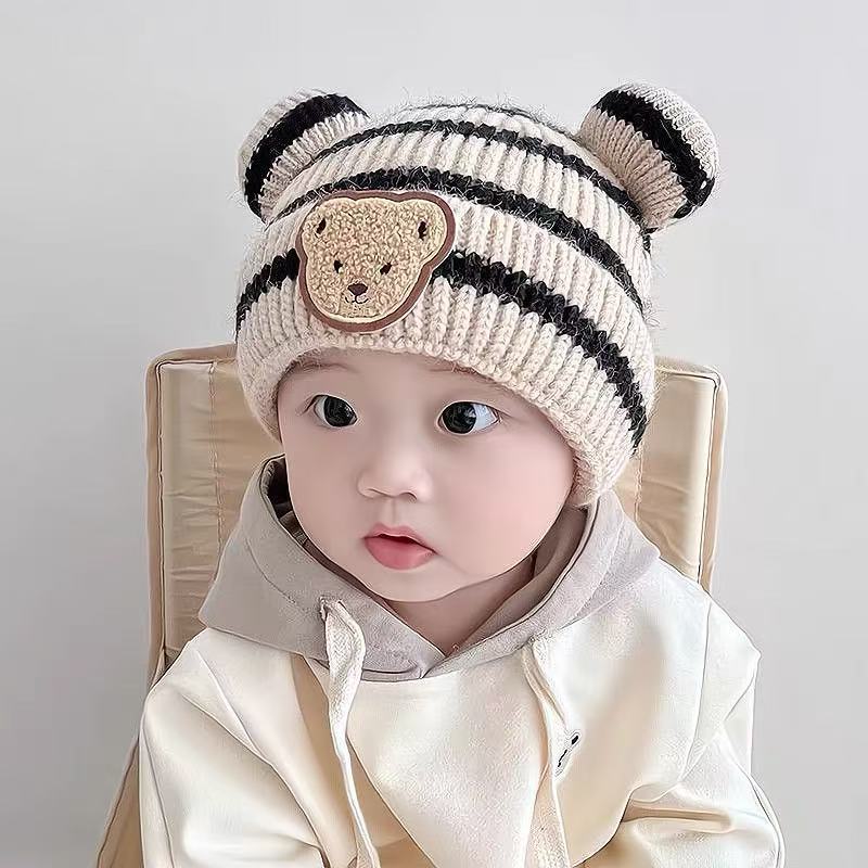 Autumn and winter children's hat baby same style beige series boys and girls windproof ear protection warm knitted cartoon ear warmer