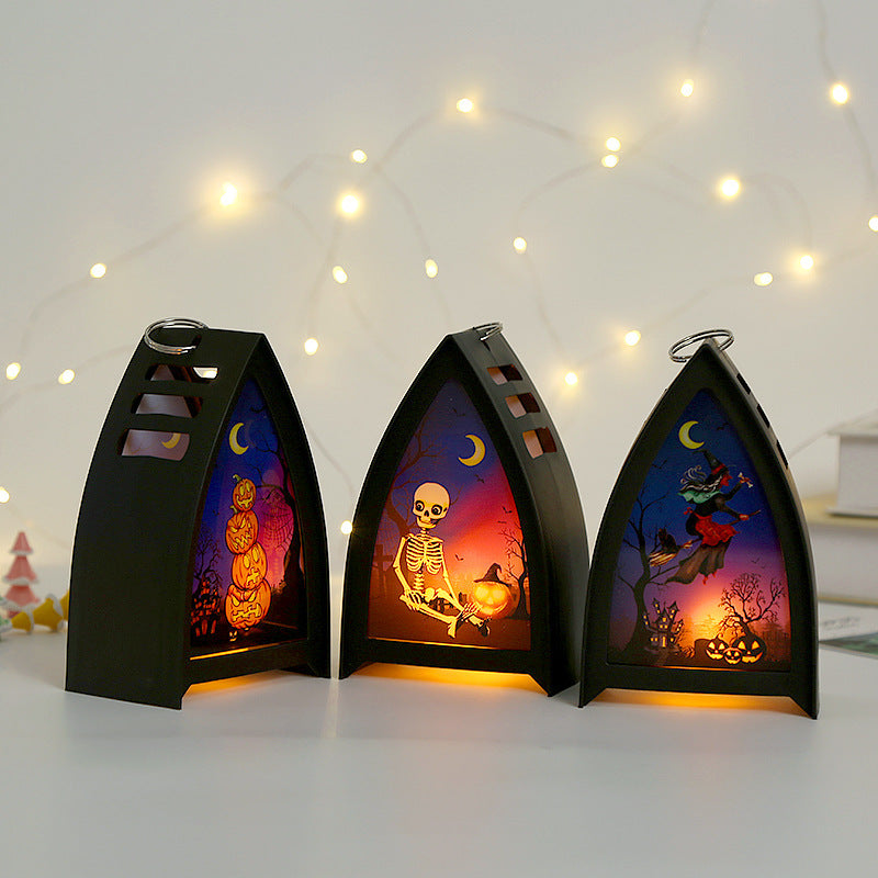 Halloween wind lantern candle holder Ghost Festival horror decoration props LED electronic candle lamp pumpkin lamp skull ornaments