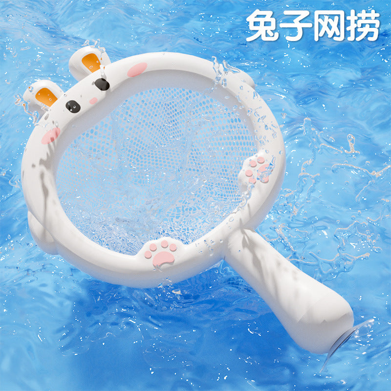 Cross-border baby bath toys baby net fishing little yellow duck children's swimming bathroom water play light toys 0-3 years old