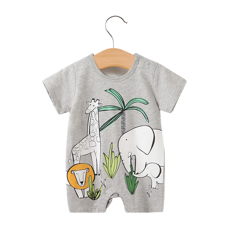 Baby jumpsuit summer clothes baby short-sleeved clothes ins style newborn cartoon animal crawling cotton romper