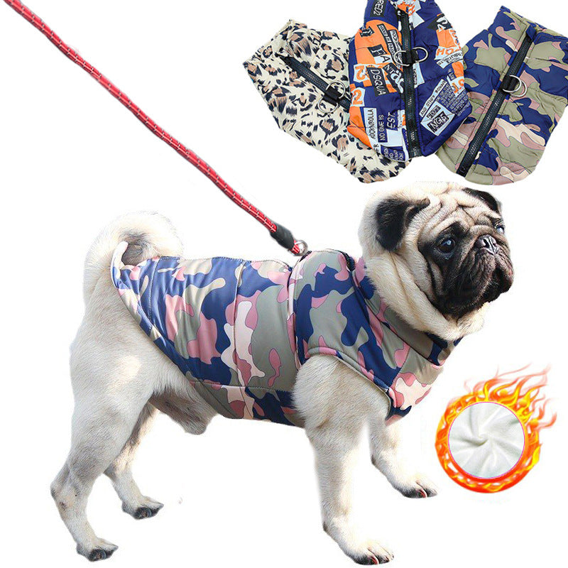 Plush and thickened cold-proof warm pet cotton coat waterproof autumn and winter dog cotton coat ski suit small, medium and large dog clothes