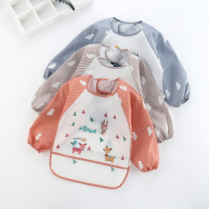 New baby rice clothes baby waterproof long-sleeved striped reverse wear clothes for boys and girls cartoon disposable bibs bibs upside down