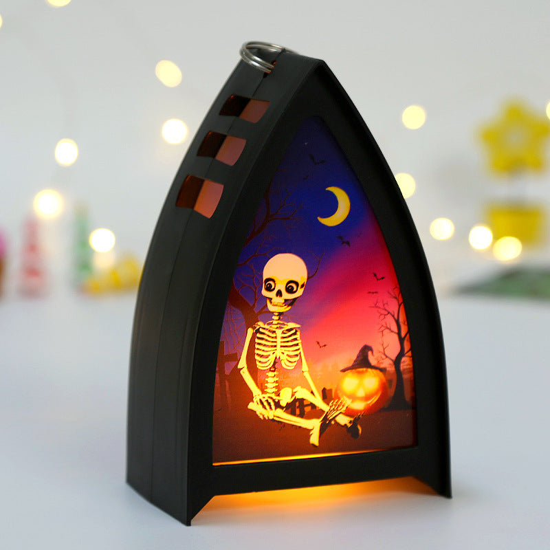 Halloween wind lantern candle holder Ghost Festival horror decoration props LED electronic candle lamp pumpkin lamp skull ornaments