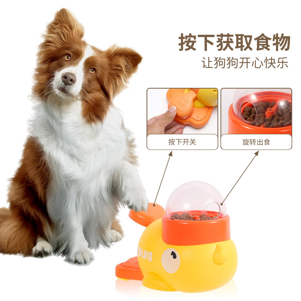 Amazon new product little yellow duck pet feeder cat dog interactive toy trainer automatic feeder