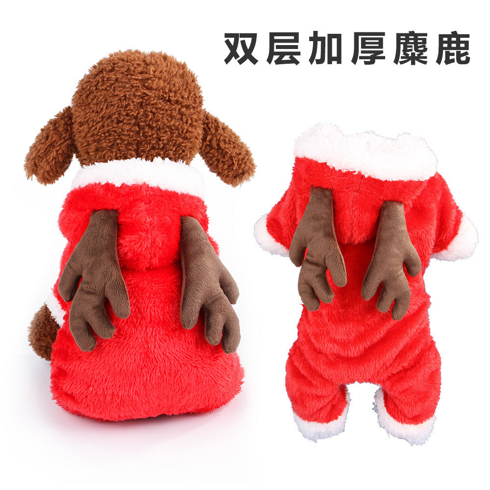 T Manufacturer New Pet Clothes Coral Fleece Puppy Clothes Cartoon Elk Dog Transformation Clothes Autumn and Winter