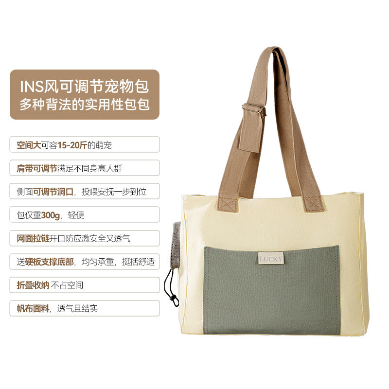 Cute canvas outing bag with exposed head and bee shape cat bag shoulder bag small dog handbag pet dog bag