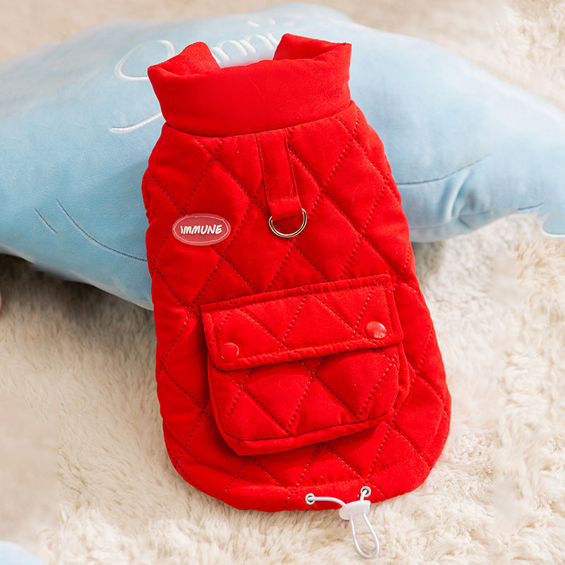 Thickened autumn and winter puppy dog clothes vest Teddy Bichon small dog can be pulled warm cat pet clothing