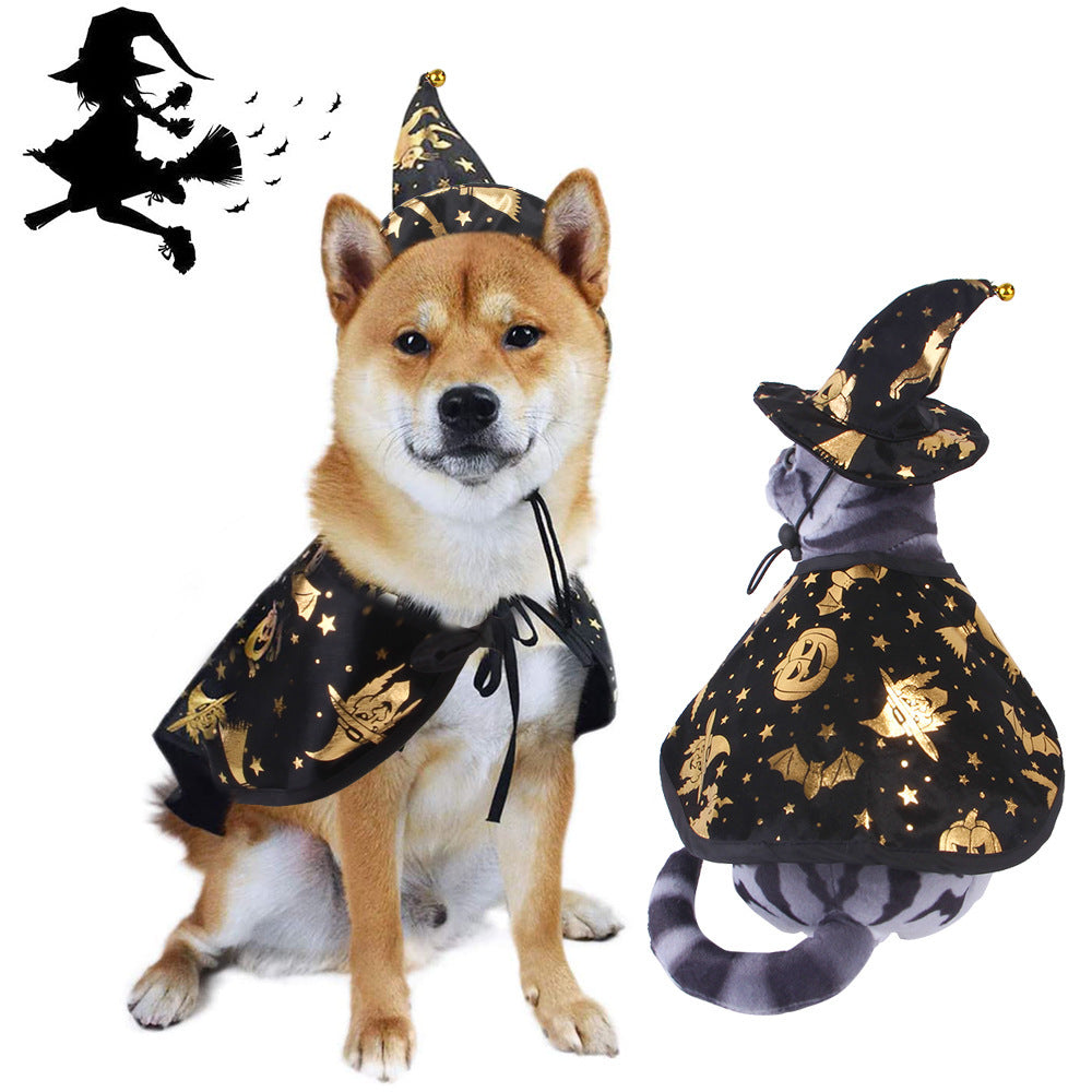 A variety of halloween wizard cloak suit pet dog cat hat ornament 2022 new print