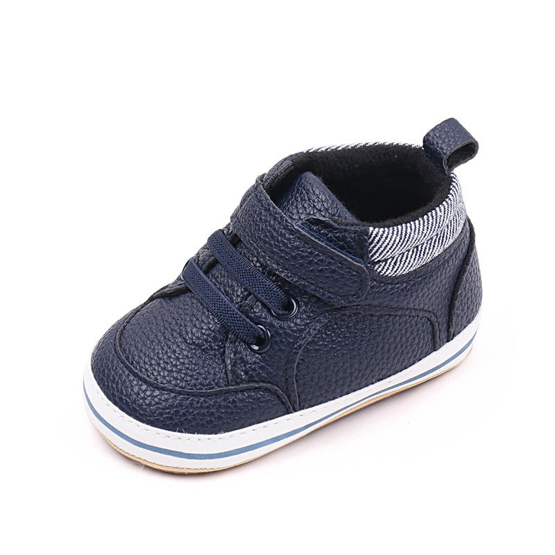 Fashionable baby solid color PU leather surface wear-resistant non-slip soft bottom sports toddler shoes BNB3093