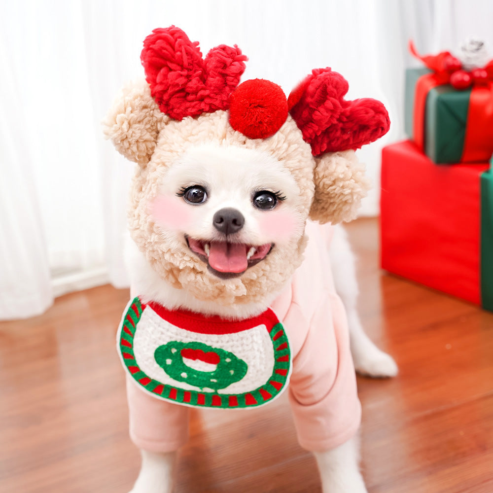 Elk dog cat pet Christmas tree hat bib Teddy French bulldog autumn and winter clothes dress up supplies