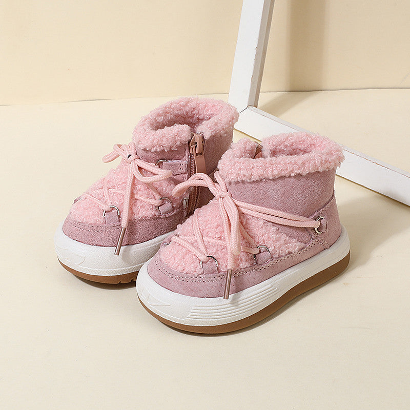 Factory direct supply baby girl snow boots new winter high top boy cotton shoes plus velvet warm Korean version baby cotton