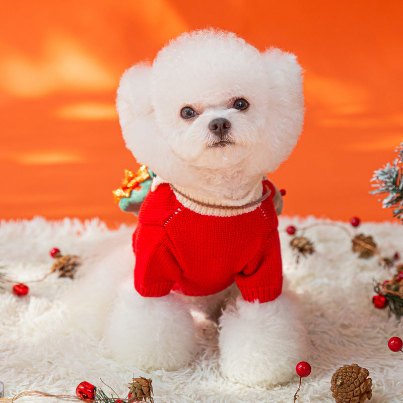 Puppy Autumn and Winter Christmas Elk Pet Sweater Cat Two-legged Knitted Sweater Warm Teddy Pet Clothes