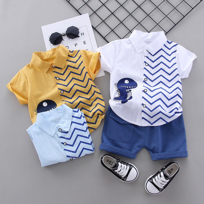 0-4 years old children's short-sleeved suit summer baby boy cartoon dinosaur shirt 2-piece set manufacturers spot wholesale cross-border delivery