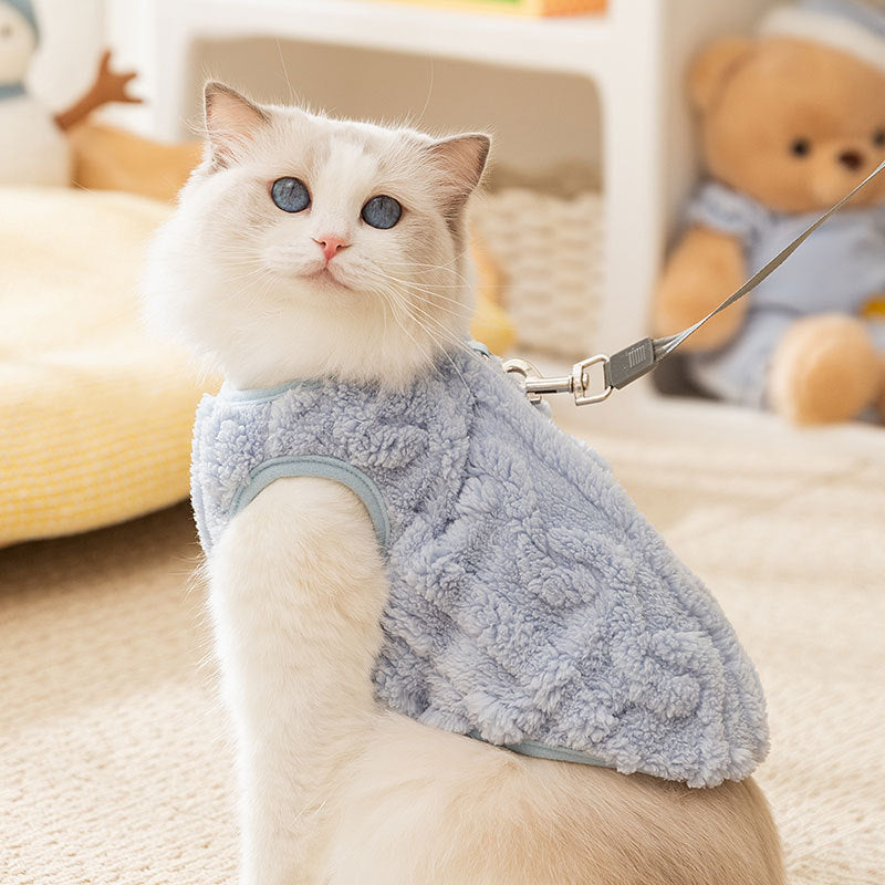 Autumn and winter cat clothes simple twist traction fleece thick warm winter kitten vest pet dog clothes