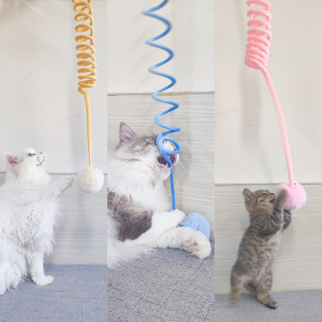 Pet supplies factory direct sales self-hi suction cup spring rabbit hair ball cat toy retractable hanging swing cat toy