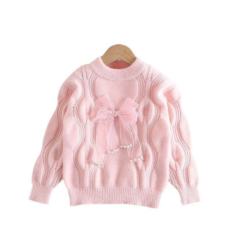 Girls sweater thickened autumn and winter new children's twisted fashionable pullover sweater small and medium children's sweater girl baby top