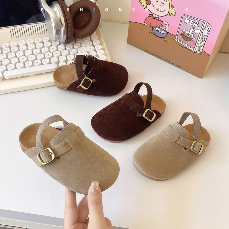 Korean version of girls' soft sole Birkenstocks soft sole empty back one-strap slippers children's grandma shoes round toe baby princess shoes