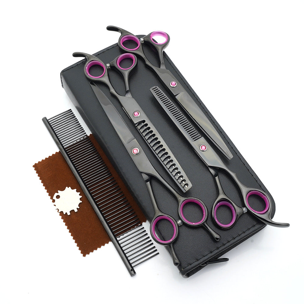 Factory direct sale pet scissors dog grooming hair trimming curved scissors teddy thinning teeth scissors pet grooming scissors set
