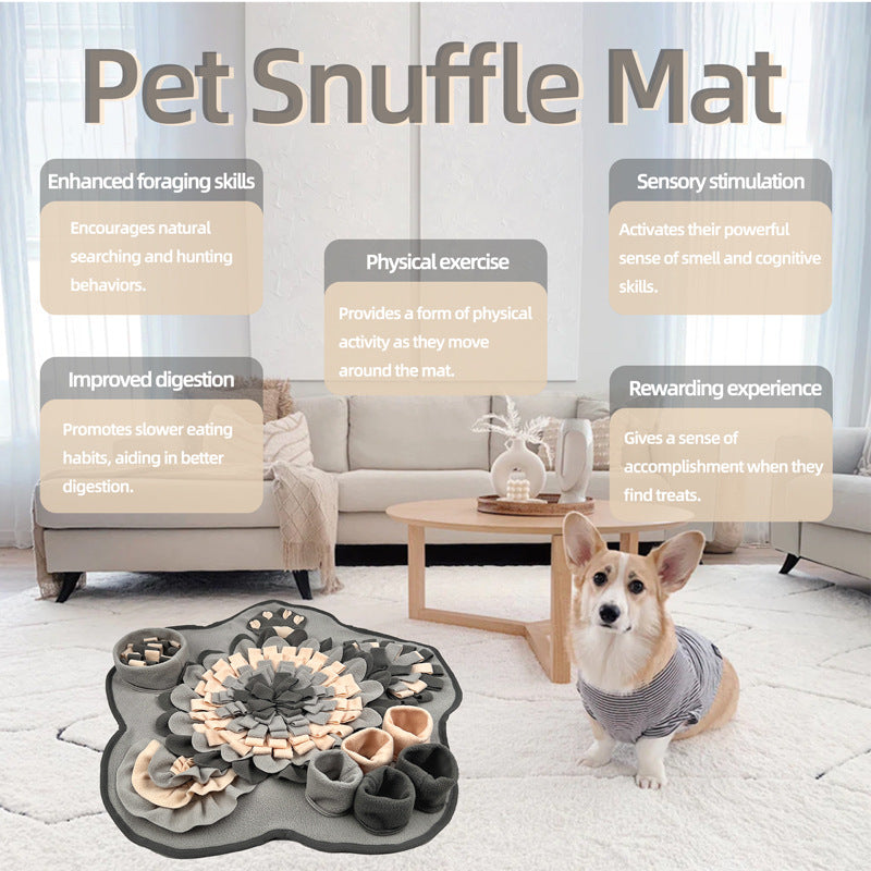 Pet Sniffing Mat Dog Sniffing Mat Toy Slow Eating Blanket Food Hiding Puzzle Sound Squeaky Flower Type