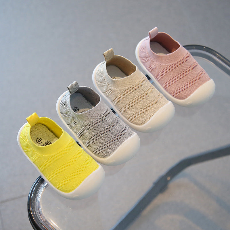 Baby toddler shoes spring and autumn new breathable non-slip indoor shoes baby net shoes knitted children's shoes flying knitted socks shoes